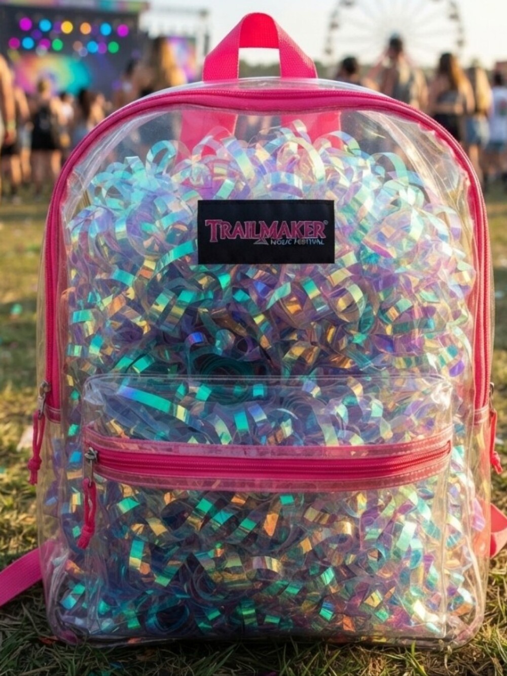 Y2K Trailmaker Classic Clear Backpack with Pink Trim Matching Zipper Pulls GUC